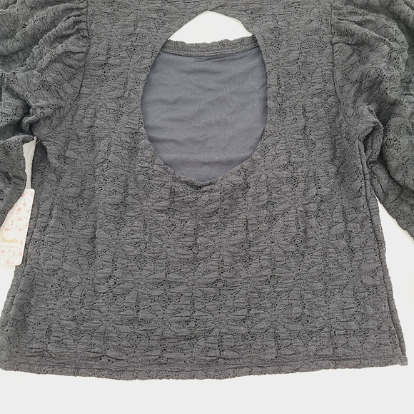 FREE PEOPLE Tea Time Balloon Sleeve Lace Top Women Size L Black NWT - Picture 7 of 7